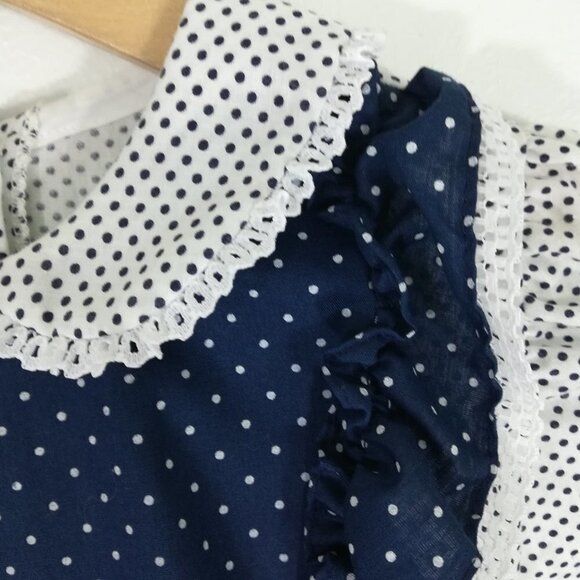 Vintage Miss Quality Girl Ruffled Dress Size 6 Polka Dot Lace Circle 80s Bow - Picture 6 of 15